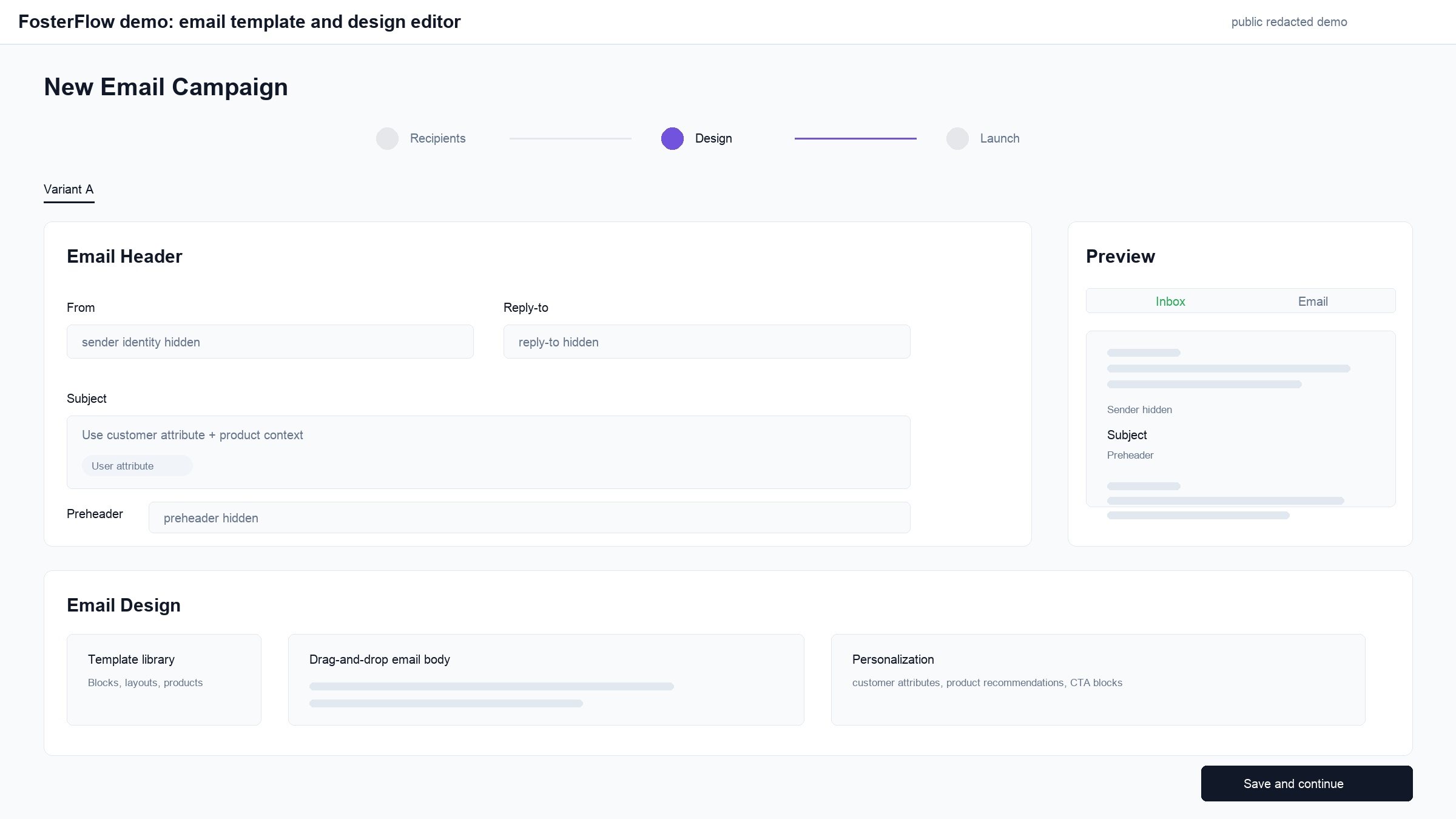 FosterFlow public-safe email template and design editor demonstration