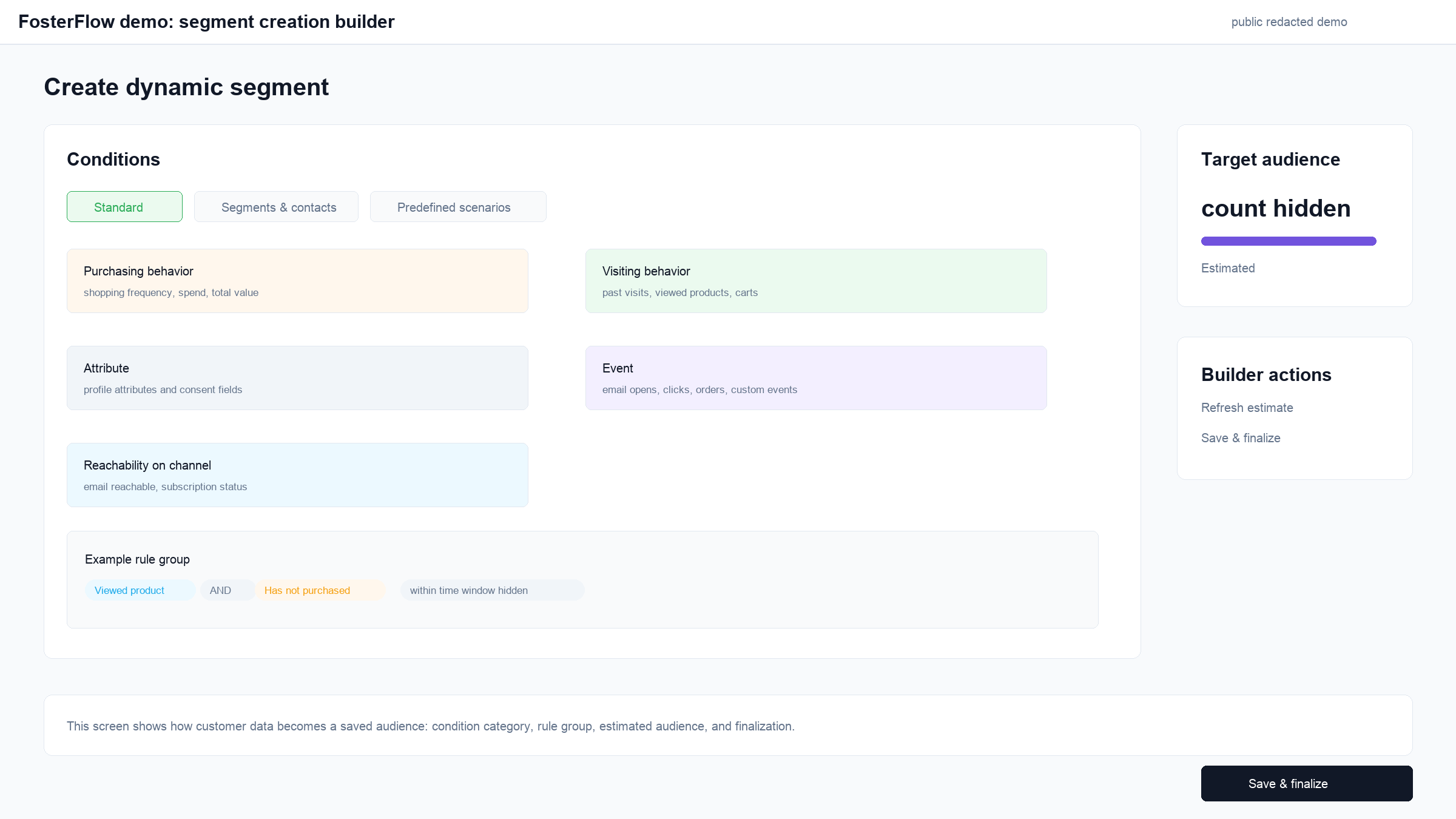 FosterFlow public-safe segment creation builder demonstration